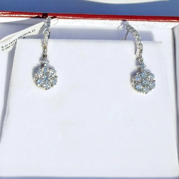 14 karat white gold diamond earrings, 2.0 carats - Picture 3 of 4